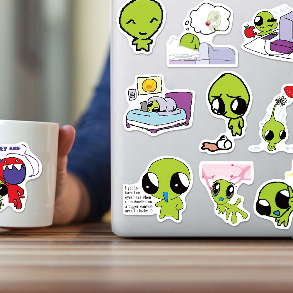 AliExpress 52PCS Cute Little Green Star Fun Stickers DIY Luggage Notebook Skateboard Water Cup Waterproof Stickers, view 6