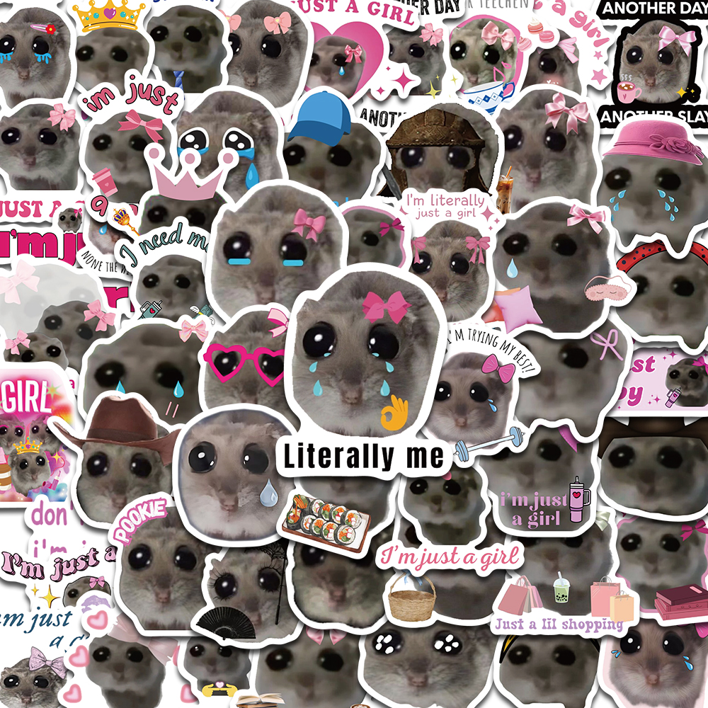 AliExpress 56PCS Sad Hamster Meme Cute Mouse Fun Pattern Sticker Aesthetic Kawaii Decals Cute Cartoon Laptop Luggage Bicycle Diary Stickers