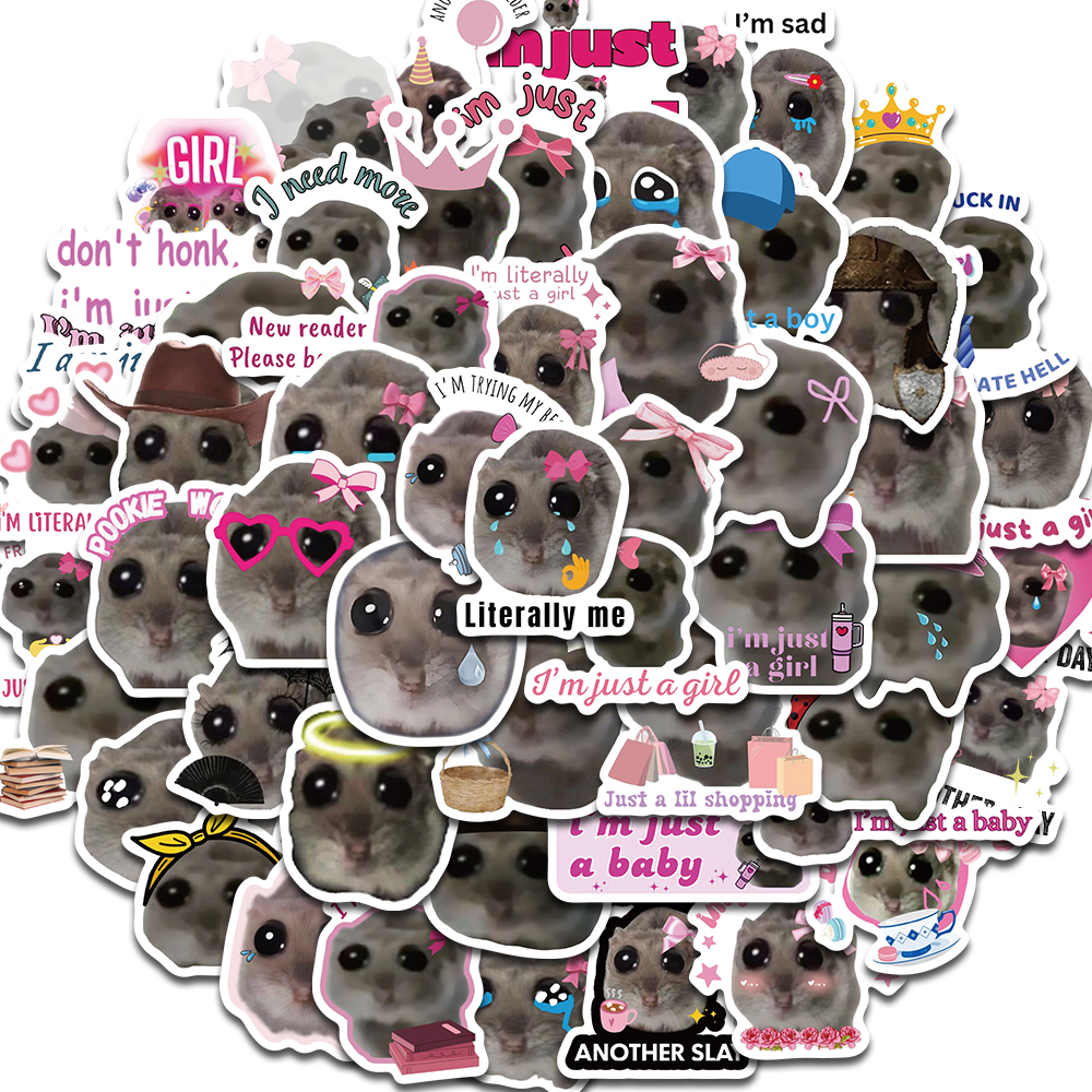 AliExpress 56PCS Sad Hamster Meme Cute Mouse Fun Pattern Sticker Aesthetic Kawaii Decals Cute Cartoon Laptop Luggage Bicycle Diary Stickers, view 2