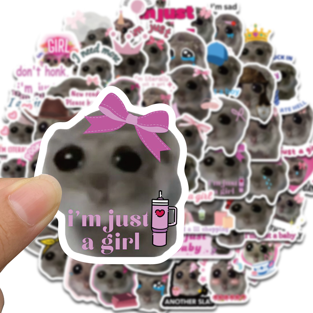 AliExpress 56PCS Sad Hamster Meme Cute Mouse Fun Pattern Sticker Aesthetic Kawaii Decals Cute Cartoon Laptop Luggage Bicycle Diary Stickers, view 3