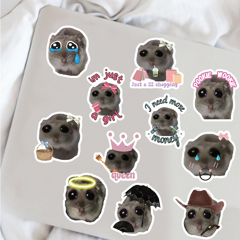 AliExpress 56PCS Sad Hamster Meme Cute Mouse Fun Pattern Sticker Aesthetic Kawaii Decals Cute Cartoon Laptop Luggage Bicycle Diary Stickers, view 4