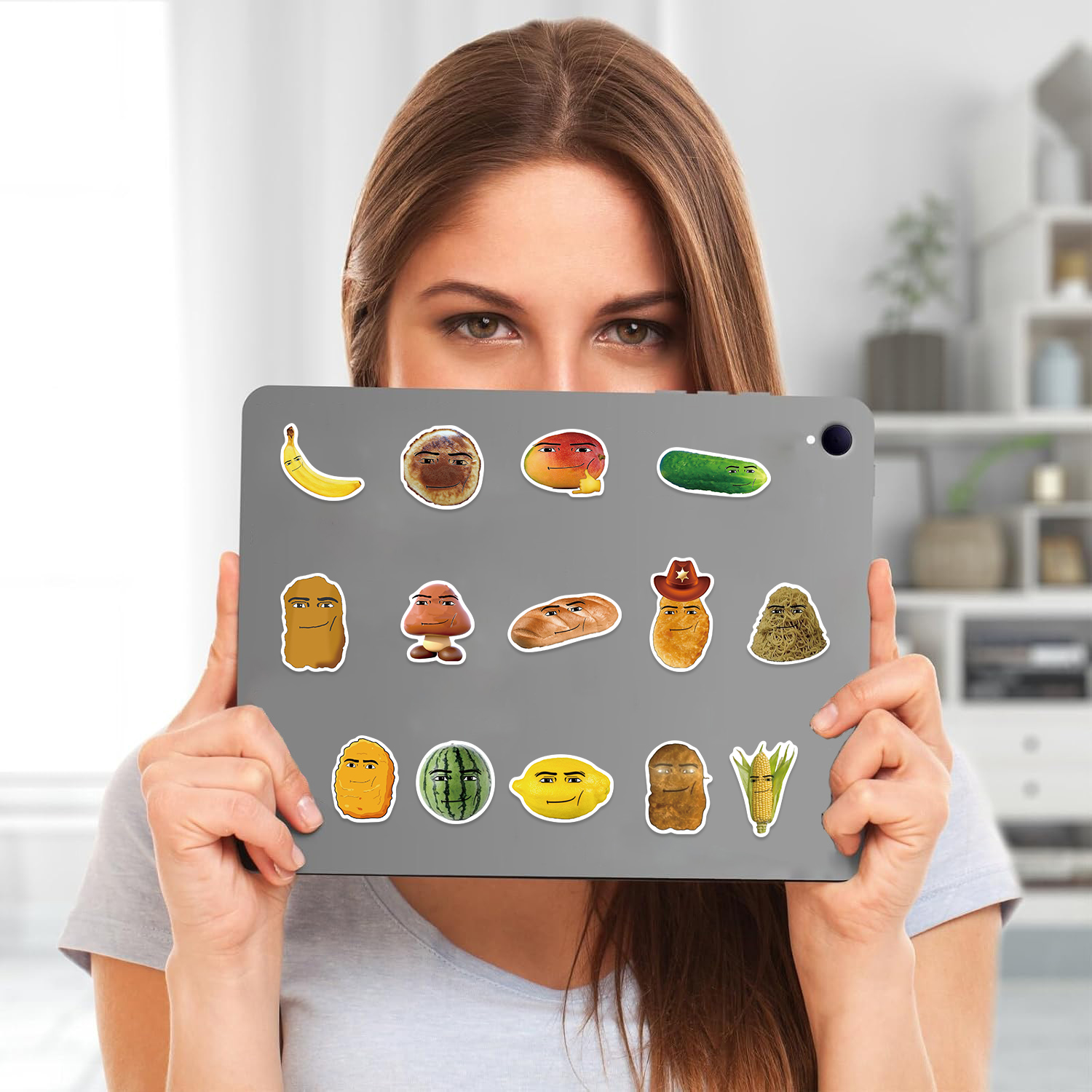 AliExpress 58pcs Robloxs Face -Winning Smile-Chicken Nugget Meme Series Cartoon Waterproof Decorative Water Cup Phone Case Stickers, view 3