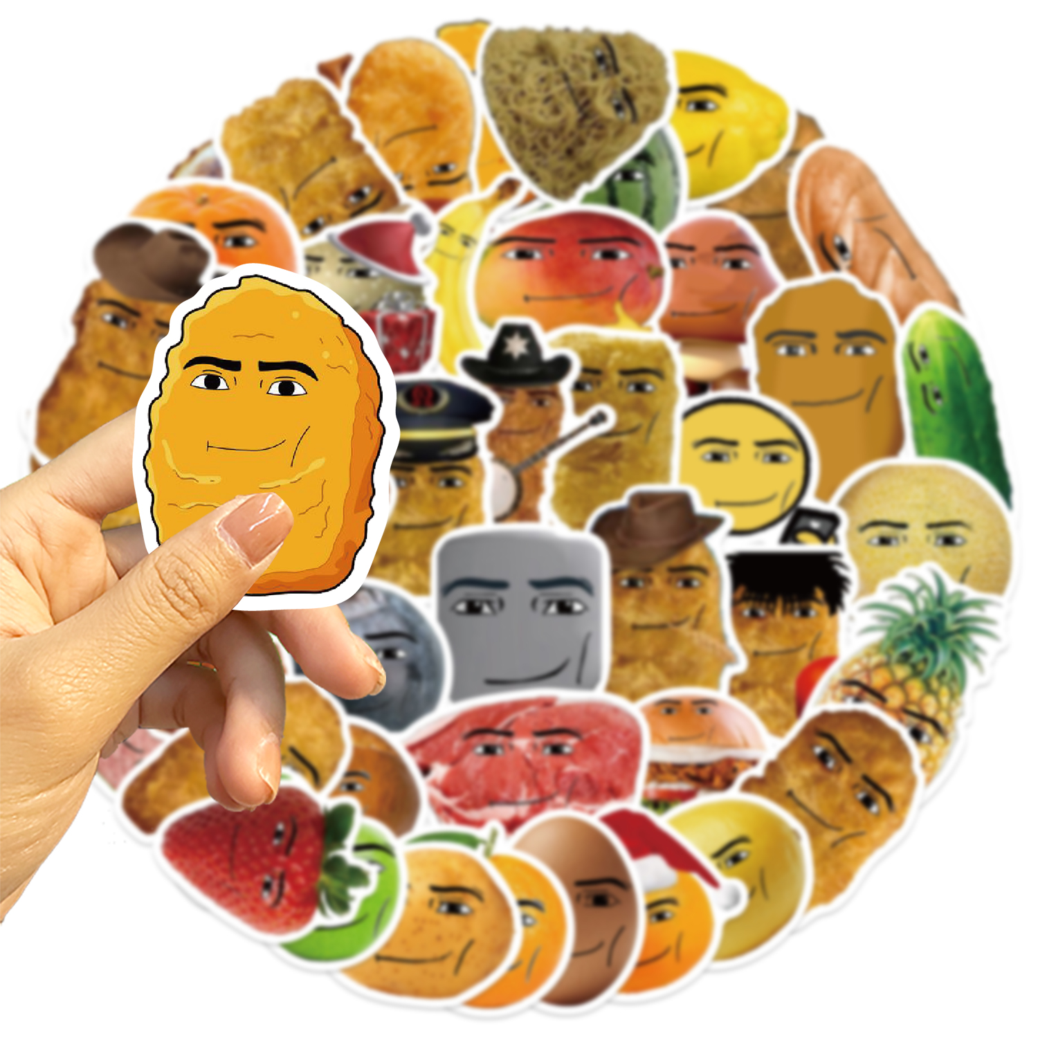 AliExpress 58pcs Robloxs Face -Winning Smile-Chicken Nugget Meme Series Cartoon Waterproof Decorative Water Cup Phone Case Stickers, view 4