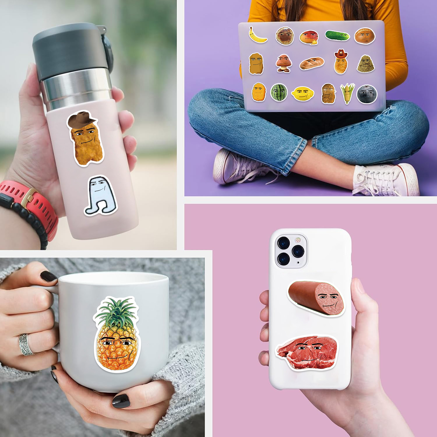 AliExpress 58pcs Robloxs Face -Winning Smile-Chicken Nugget Meme Series Cartoon Waterproof Decorative Water Cup Phone Case Stickers, view 5