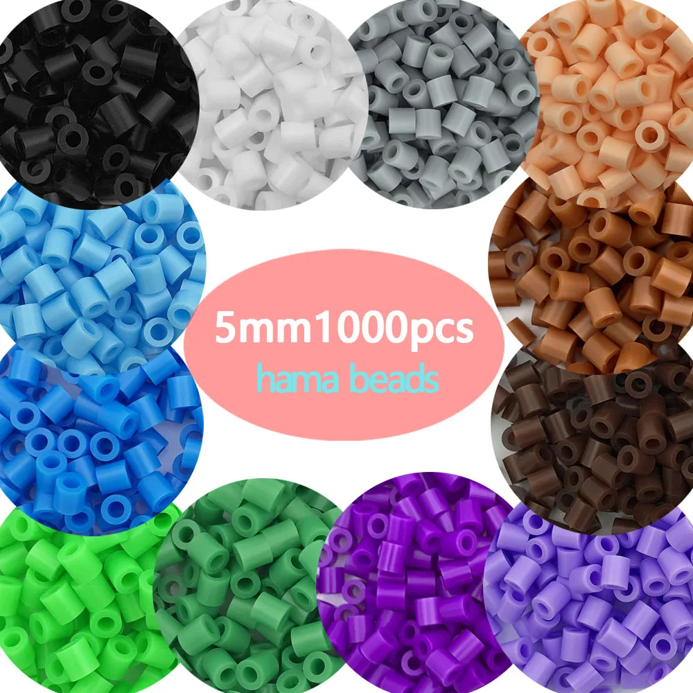 AliExpress 5mm 1000PCS  Black white gray blue green purple Hama Beads for Kids Iron Fuse Beads diy Puzzles Pixel Art Gift Children Toy