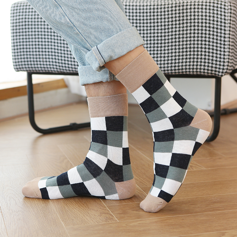 AliExpress 5Pair-pack New Men's Socks Colorful Grid Sock Casual Business High Quality Happy Combed Cotton Socks Fashion Gentleman Socks Men, view 2