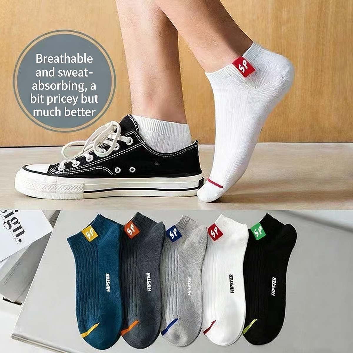AliExpress 5Pairs 2026 New Ankle Socks, Low Cut, Comfortable, Odor Proof, Sweat Absorbing Sports Socks, Suitable for Spring, Summer, Autumn, view 2