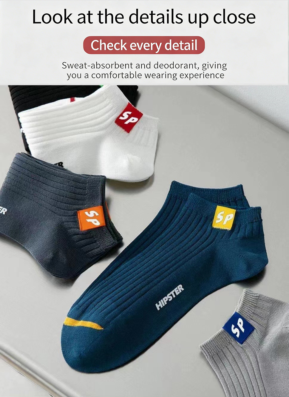 AliExpress 5Pairs 2026 New Ankle Socks, Low Cut, Comfortable, Odor Proof, Sweat Absorbing Sports Socks, Suitable for Spring, Summer, Autumn, view 3