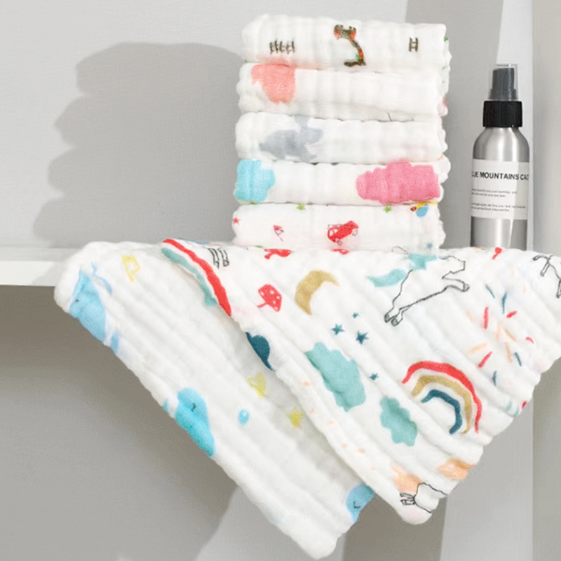 AliExpress 5pcs children's six layer pure cotton washed printed square towel 25cm*25cm
