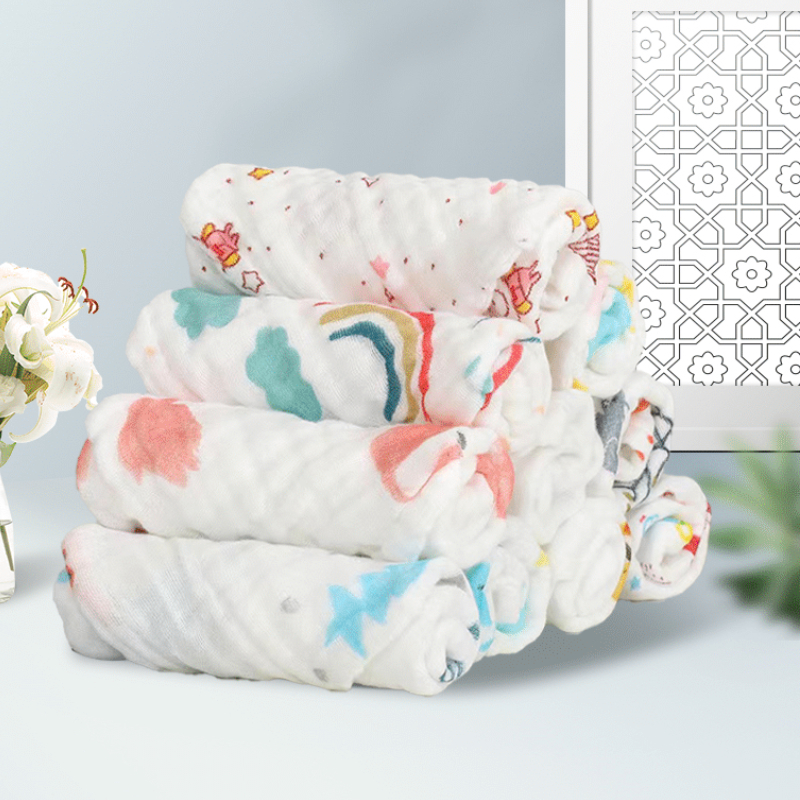 AliExpress 5pcs children's six layer pure cotton washed printed square towel 25cm*25cm, view 4