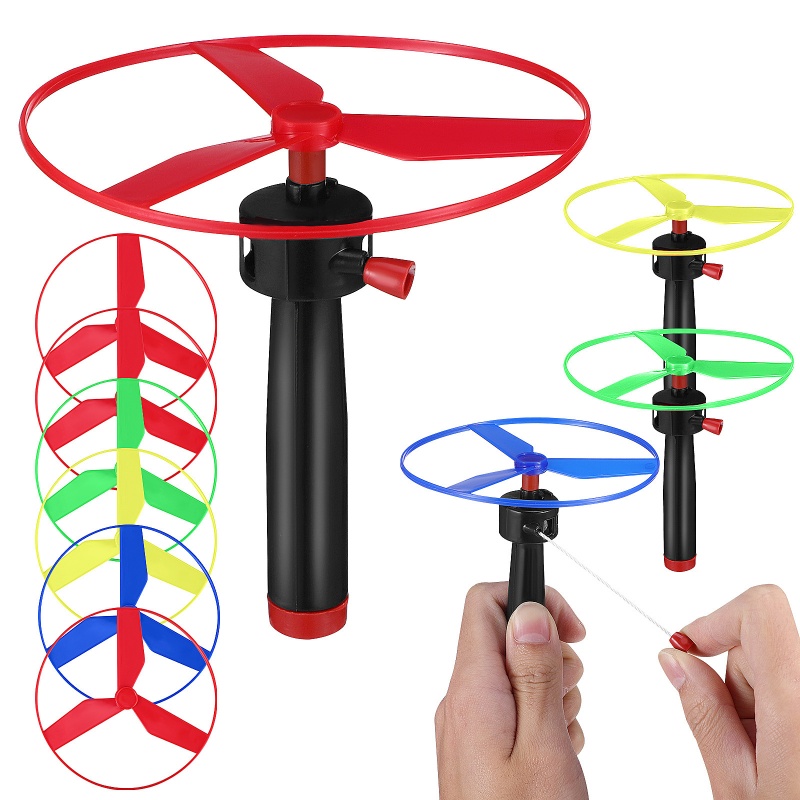 AliExpress 5pcs Colorful Plastic Pull String Hand-Push Flying Discs Propeller Helicopter Outdoor Toys for Kids Flying Spin Top Game
