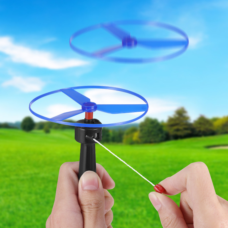 AliExpress 5pcs Colorful Plastic Pull String Hand-Push Flying Discs Propeller Helicopter Outdoor Toys for Kids Flying Spin Top Game, view 5