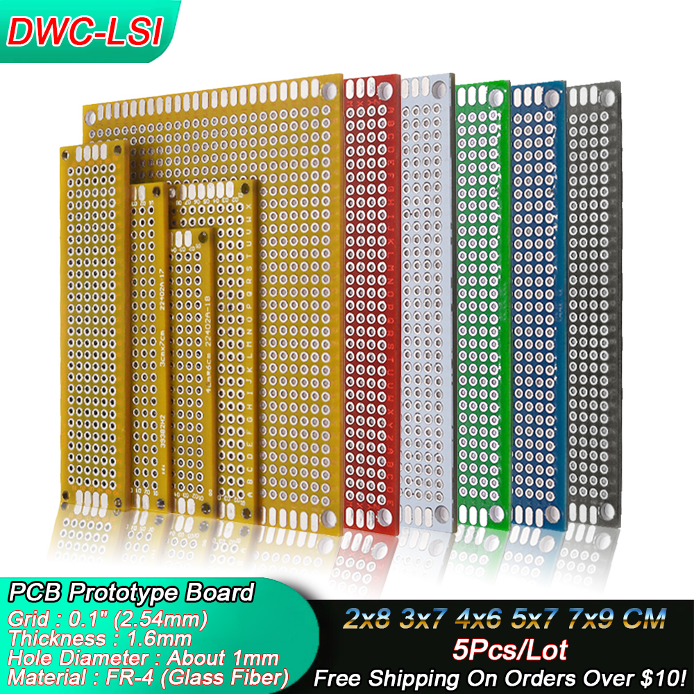 AliExpress 5Pcs/Lot 6 Color 2x8/3x7/4x6/5x7/7x9CM Double Side Prototype DIY Universal Printed Circuit PCB Board Protoboard PCB Breadboard