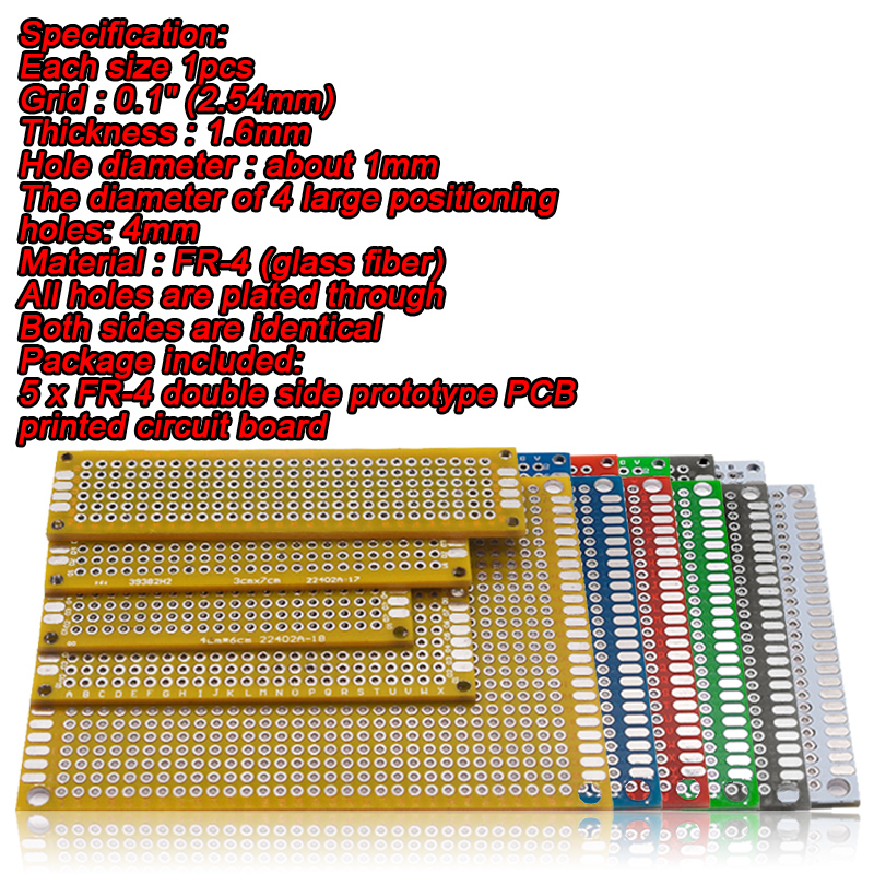AliExpress 5Pcs/Lot 6 Color 2x8/3x7/4x6/5x7/7x9CM Double Side Prototype DIY Universal Printed Circuit PCB Board Protoboard PCB Breadboard, view 2