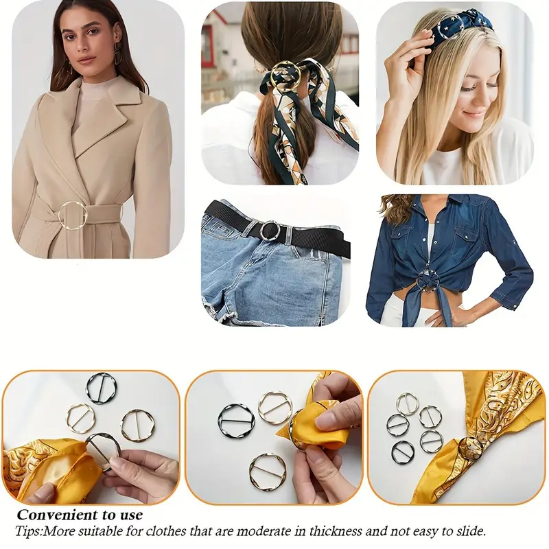 AliExpress 5pcs/set Multipurpose Shirt Ring Belt Buckle Belt and Scarf Adjuster Slim Belt fashion Accessories Scarf Buckle, view 2