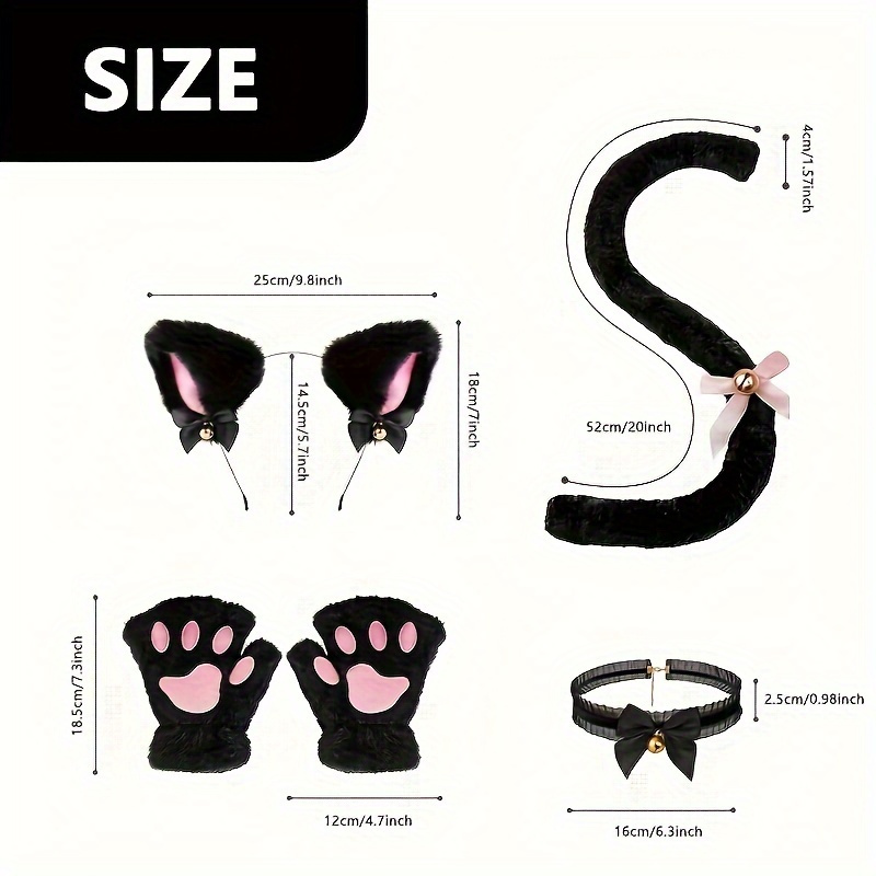 AliExpress 5Pcs Sets Cat Paw Gloves Winter Cute Cartoon Girl Open Finger Gloves Bell Headband Fox Cat Ear Headwear, view 3