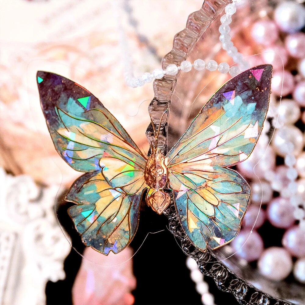 AliExpress 5Style 20pcs/pack INS Butterfly PET Sticker Pack Ice Crystal Laser Gold DIY Handbook Decoration 3D Scrapbook, view 5