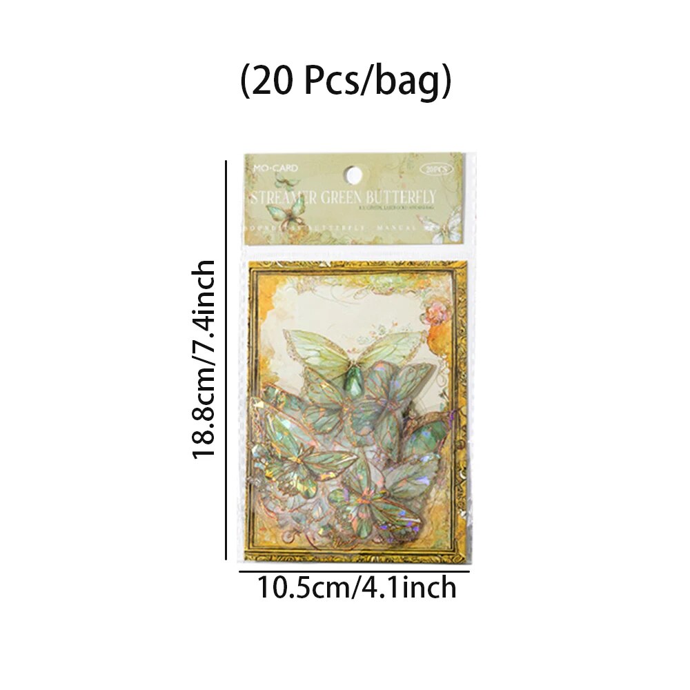 AliExpress 5Style 20pcs/pack INS Butterfly PET Sticker Pack Ice Crystal Laser Gold DIY Handbook Decoration 3D Scrapbook, view 6
