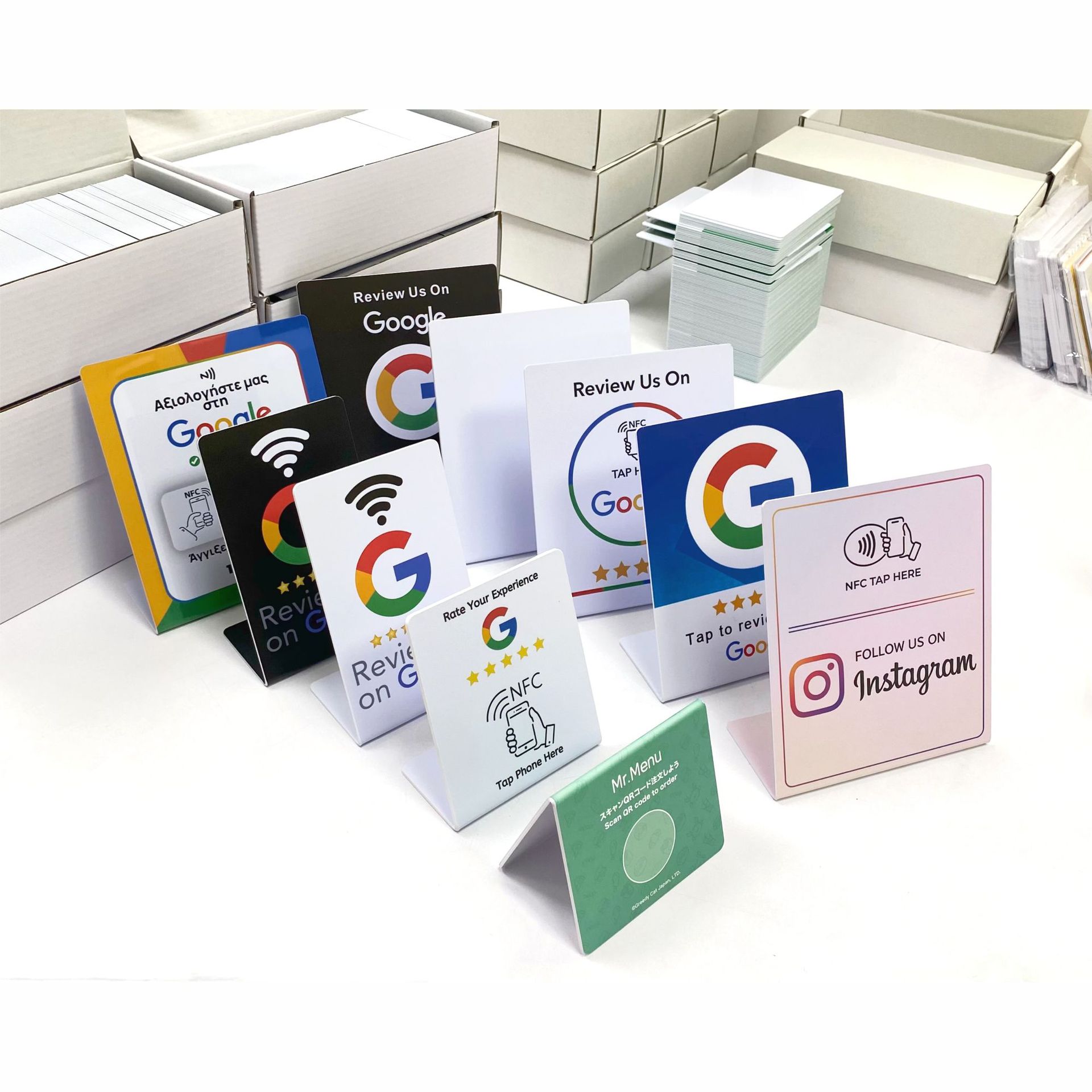 AliExpress 5YOA 13.56Mhz NFC Card Google Review programmable station table NFC Google Reviews display bending card standing brand bracket, view 6