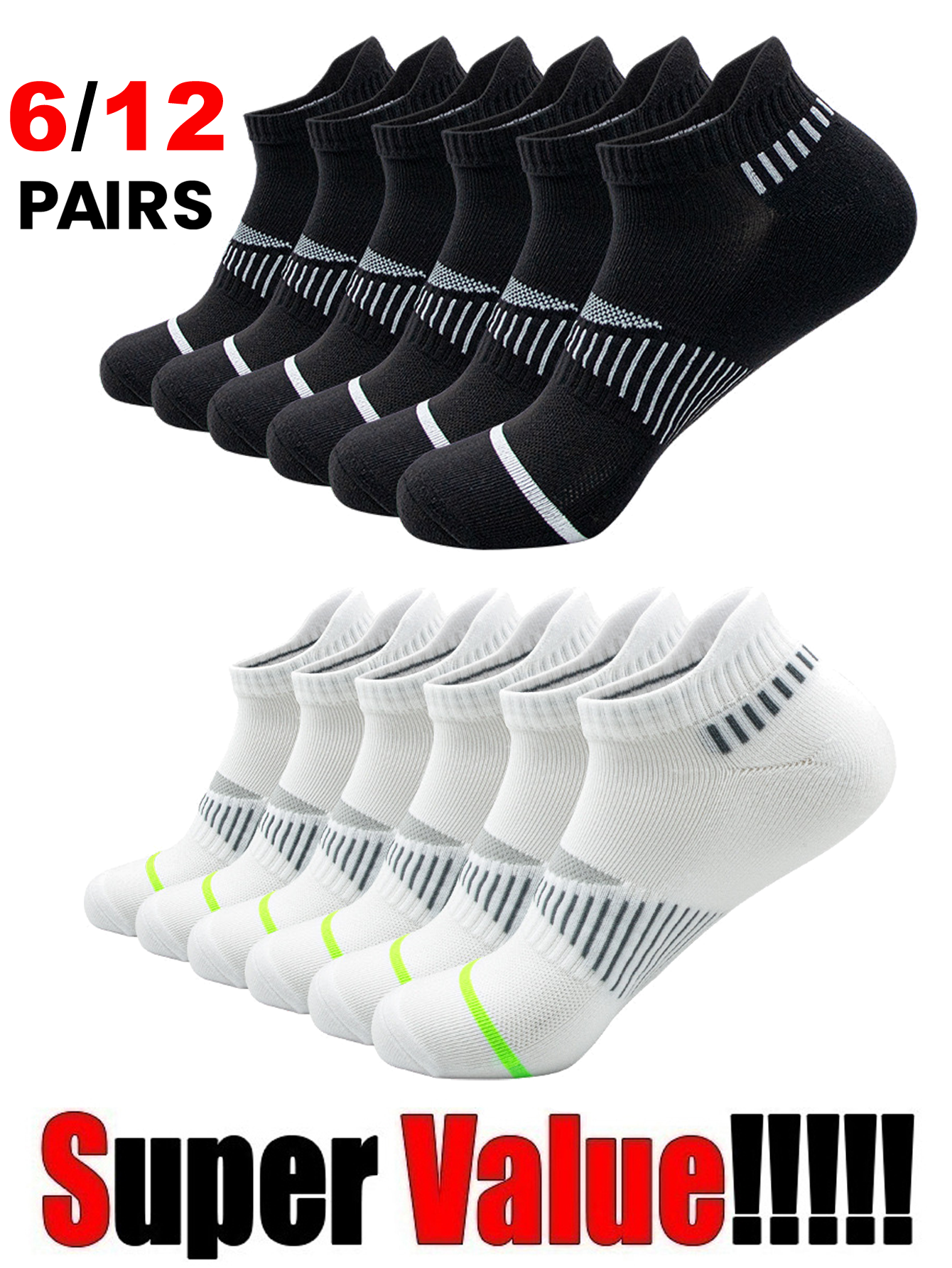 AliExpress 6/12Pairs Men's Classic Crew White Socks Unisex Sports Socks for Men Running Basketball Anti-slip Outdoor Breathable Man Socks