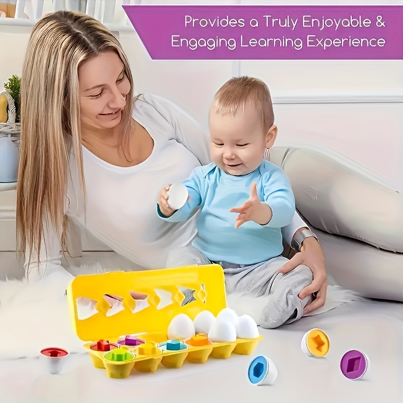 AliExpress 6/12pcs Color and Shape Matching Toys, Simulated Egg Shapes with Storage Box - Geometric Shape & Color Learning Toy Set for Kids, view 4