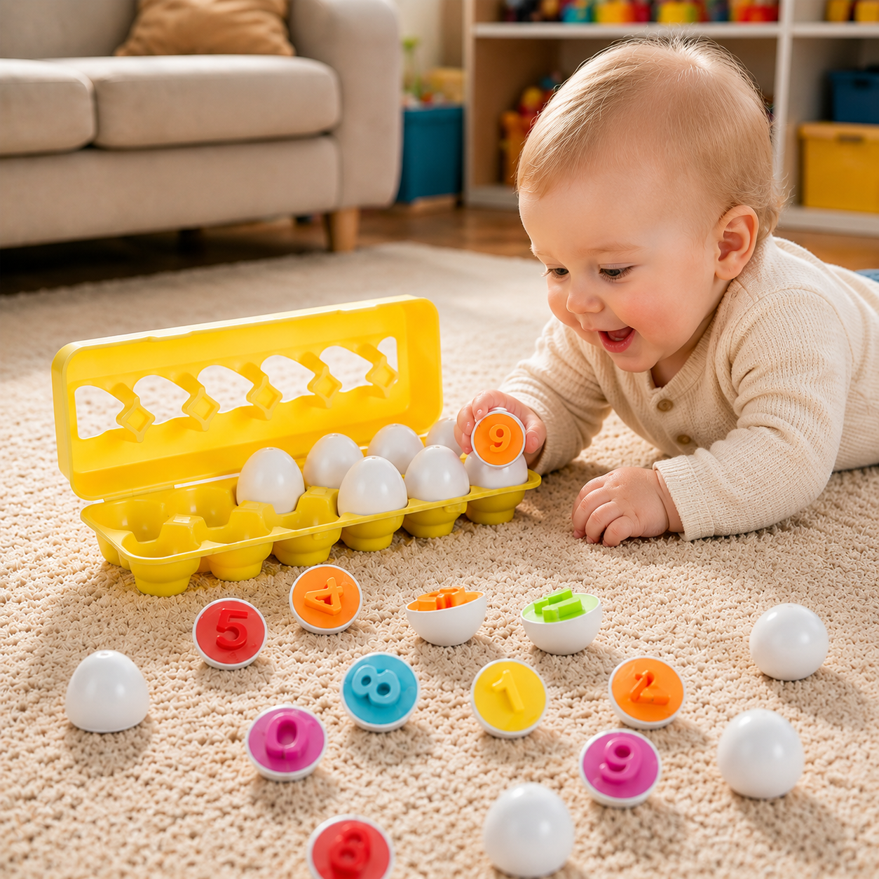 AliExpress 6/12PCS Color Shape Matching Toys Simulated Egg with Storage Box Geometric Sorting Game Early Learning Educational Toy for Kids