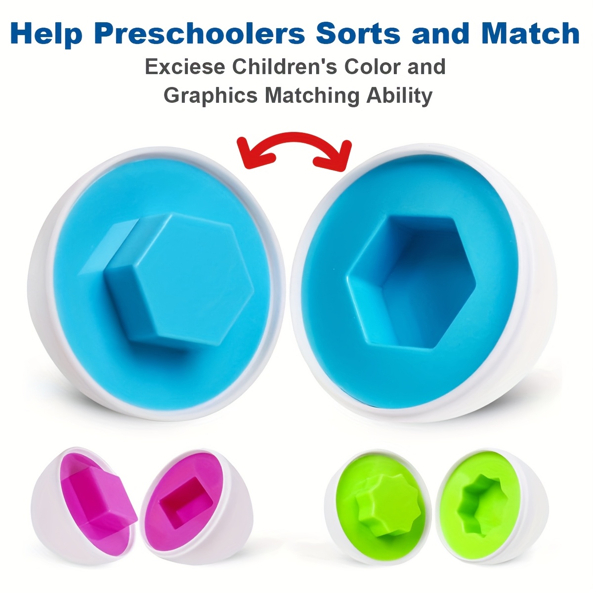 AliExpress 6/12PCS Color Shape Matching Toys Simulated Egg with Storage Box Geometric Sorting Game Early Learning Educational Toy for Kids, view 5