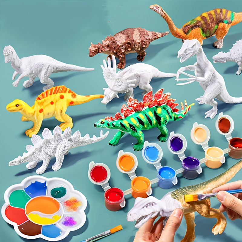 AliExpress 6/8Pcs DIY Painted Graffiti Dinosaur White Embryo Animals Model Children's Educational Handmade Painting Colorful Dinosaur Toys