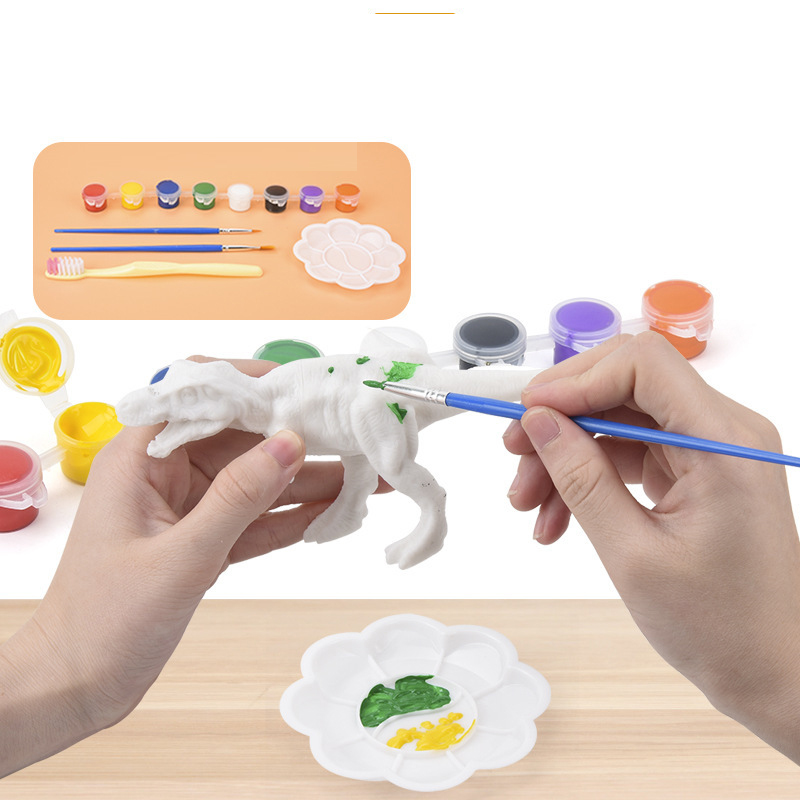 AliExpress 6/8Pcs DIY Painted Graffiti Dinosaur White Embryo Animals Model Children's Educational Handmade Painting Colorful Dinosaur Toys, view 2