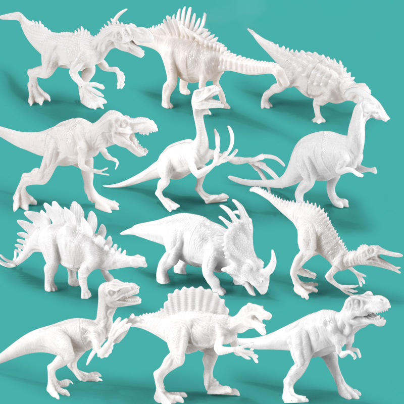 AliExpress 6/8Pcs DIY Painted Graffiti Dinosaur White Embryo Animals Model Children's Educational Handmade Painting Colorful Dinosaur Toys, view 5
