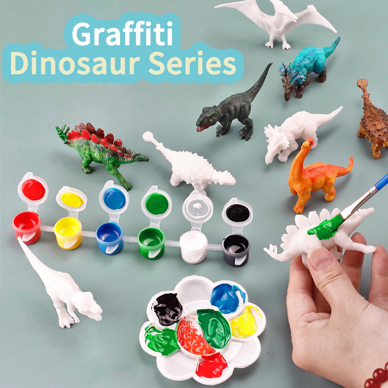 AliExpress 6/8PCS Unpainted DIY Dinosaur Paint Kit 3D Blank Dinosaur Figures Craft Painting Set Montessori Educational Creative Graffiti, view 3