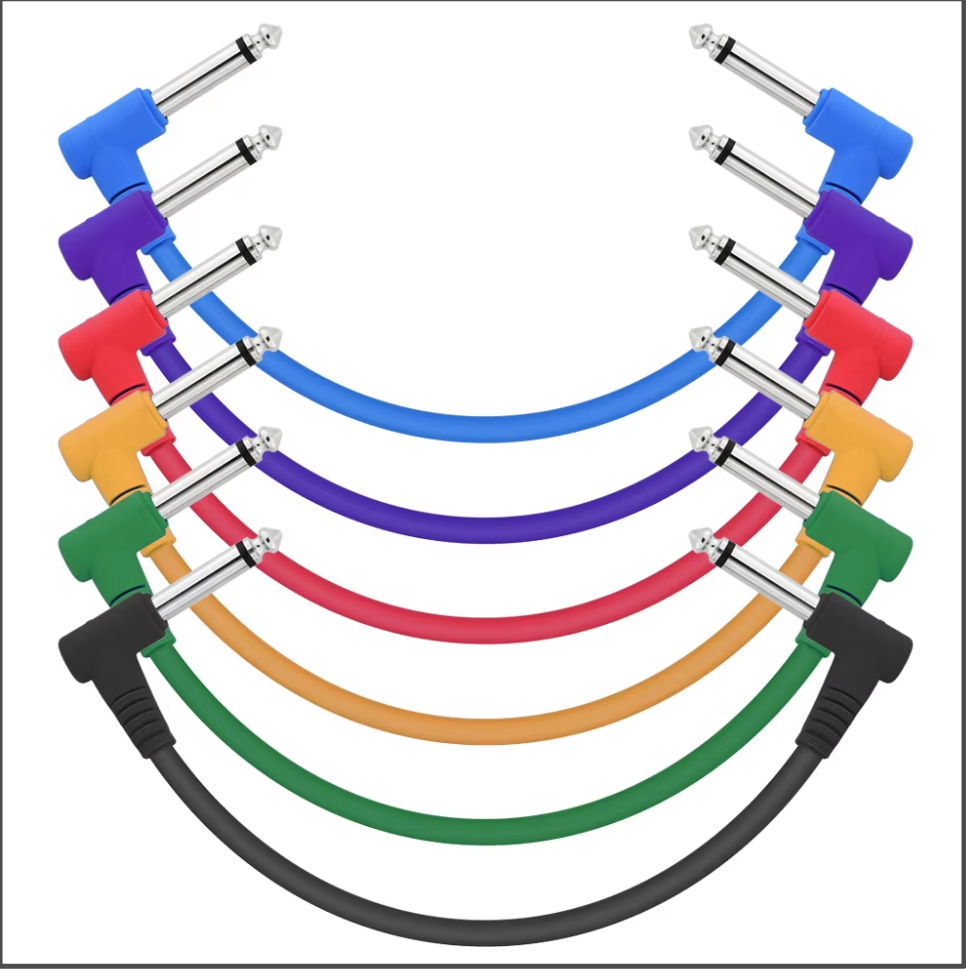 AliExpress 6 Pack 7.8In Guitar Patch Cables,Colorful/Black Guitar Pedal Cable Effect Cable Cord,1/4" inch TS Right Angle Guitar Patch Cable, view 2