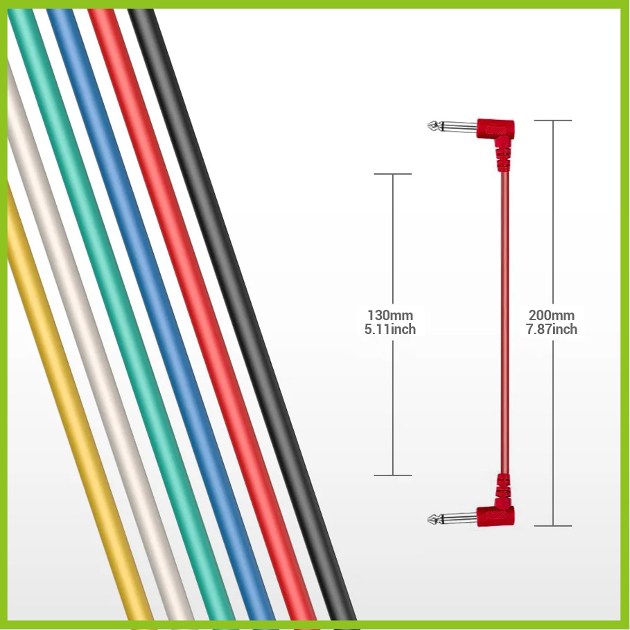 AliExpress 6 Pack 7.8In Guitar Patch Cables,Colorful/Black Guitar Pedal Cable Effect Cable Cord,1/4" inch TS Right Angle Guitar Patch Cable, view 5