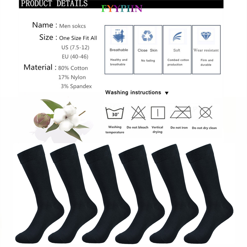 AliExpress 6 Pairs Men's Black Cotton Dress Socks High Quality Long Calf Socks Autumn Winter Sweat Resistant Anti Odor, view 6