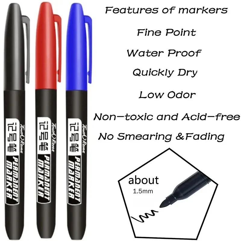 AliExpress Waterproof Permanent Marker Pens, Black Blue Red (6), view 5