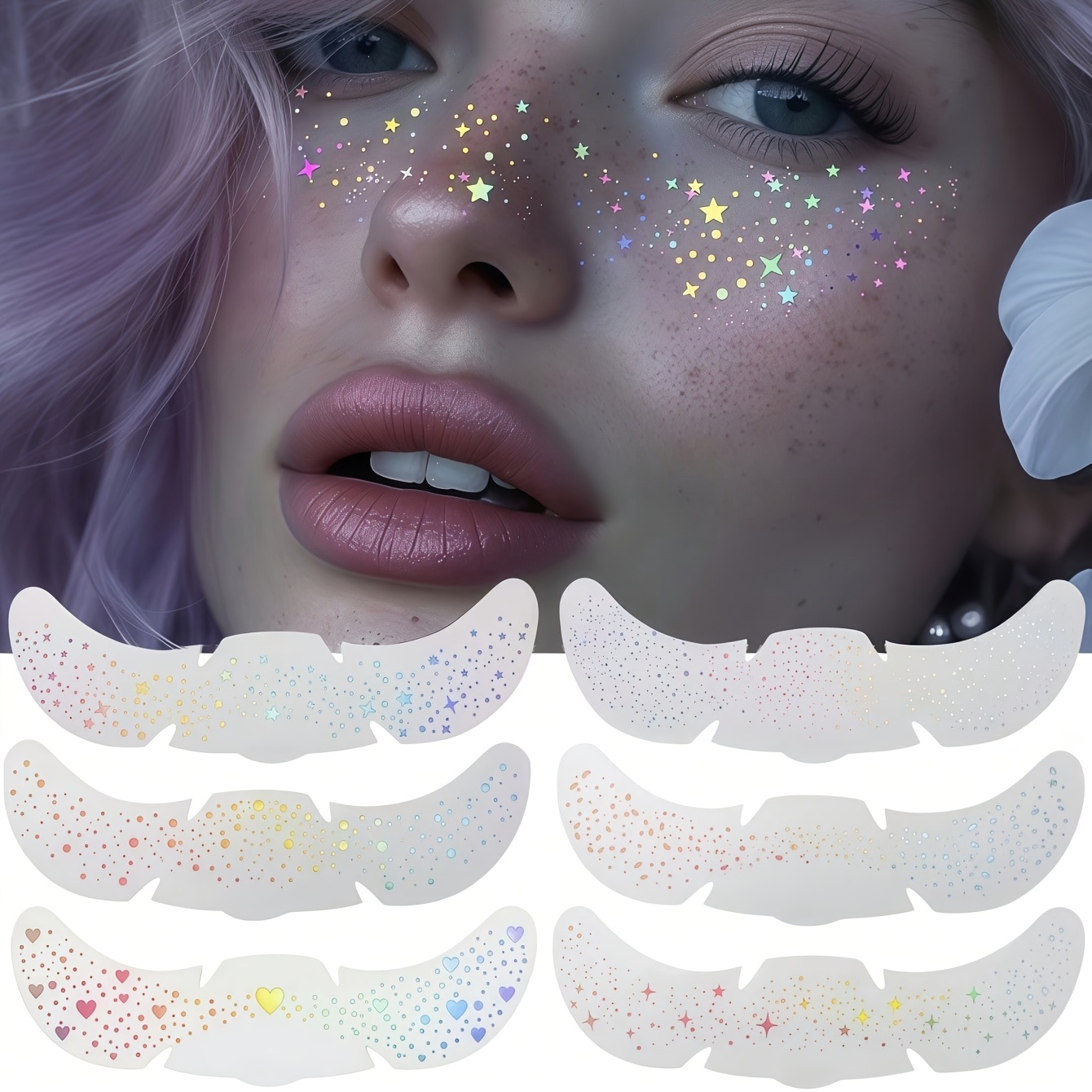 AliExpress 6 Sheets Glitter Freckles Holographic Stickers Heart Freckle Tattoos Glitter Stickers Waterproof Temp Tattoos
