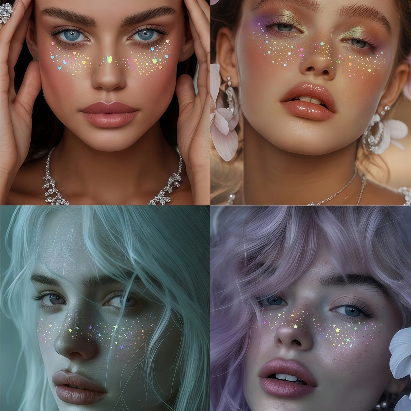 AliExpress 6 Sheets Glitter Freckles Holographic Stickers Heart Freckle Tattoos Glitter Stickers Waterproof Temp Tattoos, view 3