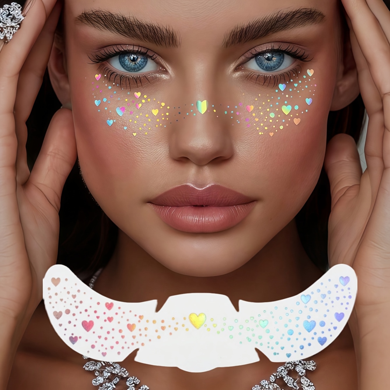 AliExpress 6 Sheets Glitter Freckles Holographic Stickers Heart Freckle Tattoos Glitter Stickers Waterproof Temp Tattoos, view 5