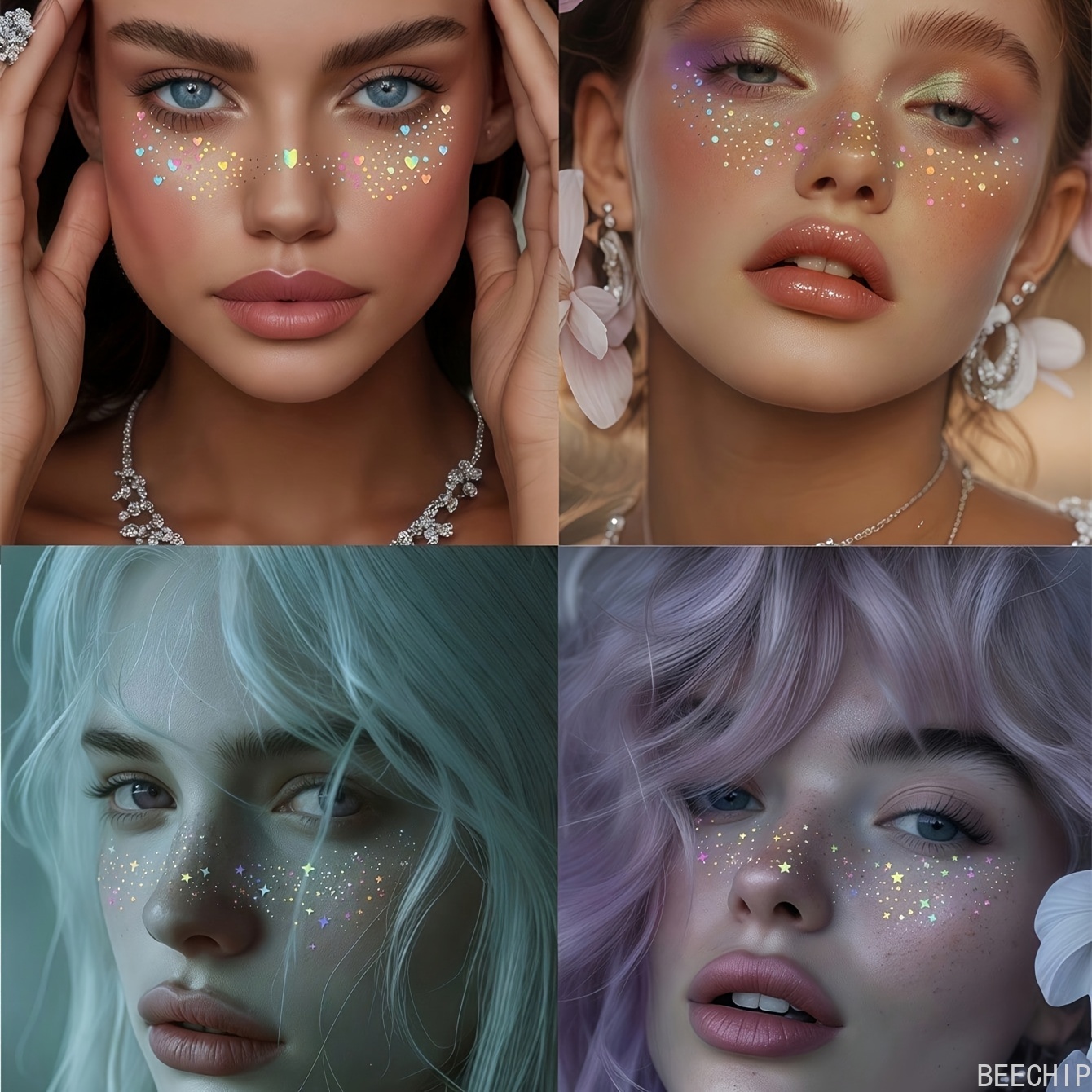 AliExpress 6 Sheets Glitter Freckles Holographic Stickers Heart Freckle Tattoos Glitter Stickers Waterproof Temp Tattoos, view 4