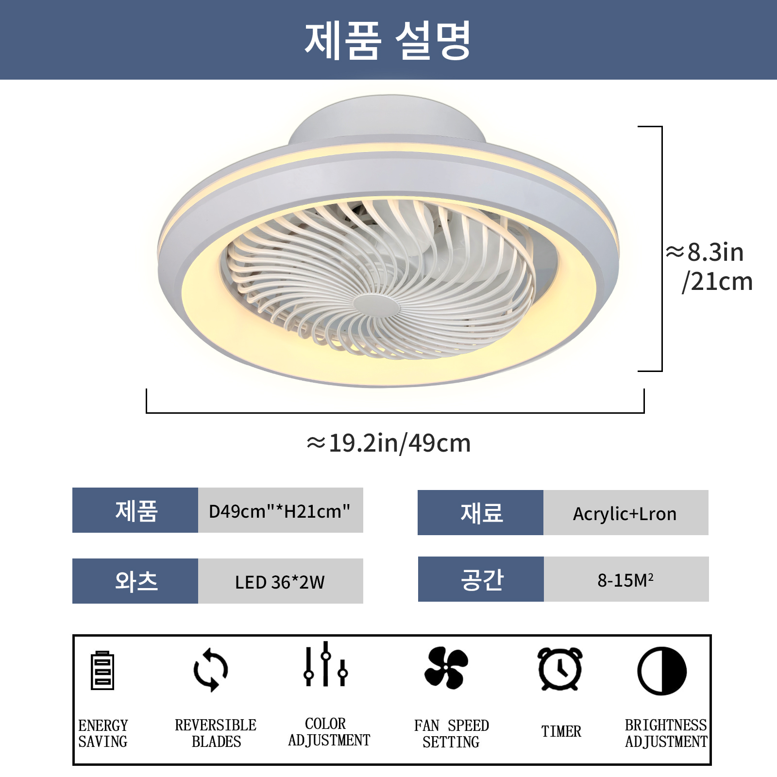 AliExpress 6-Speed Enclosed Circular Fan Light with Remote Control, Bedroom Fan Light, Living Room Bedroom Dining Room Ceiling Light, view 5