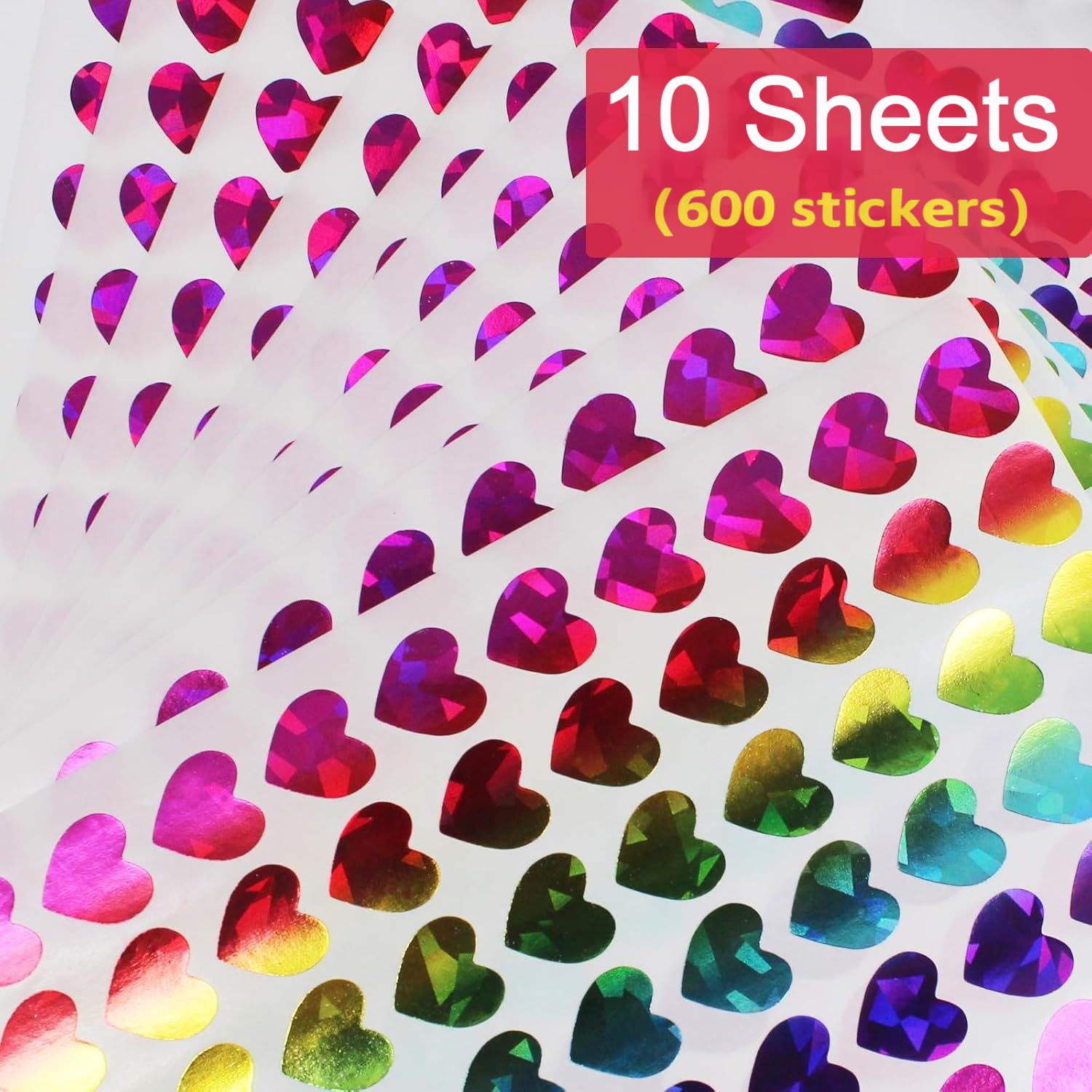 AliExpress 600 Pcs Red Heart Stickers, Small Holographic Stickers for Student Reward 0.5in Small Sparkly Sticker for Gift Sealing, view 3