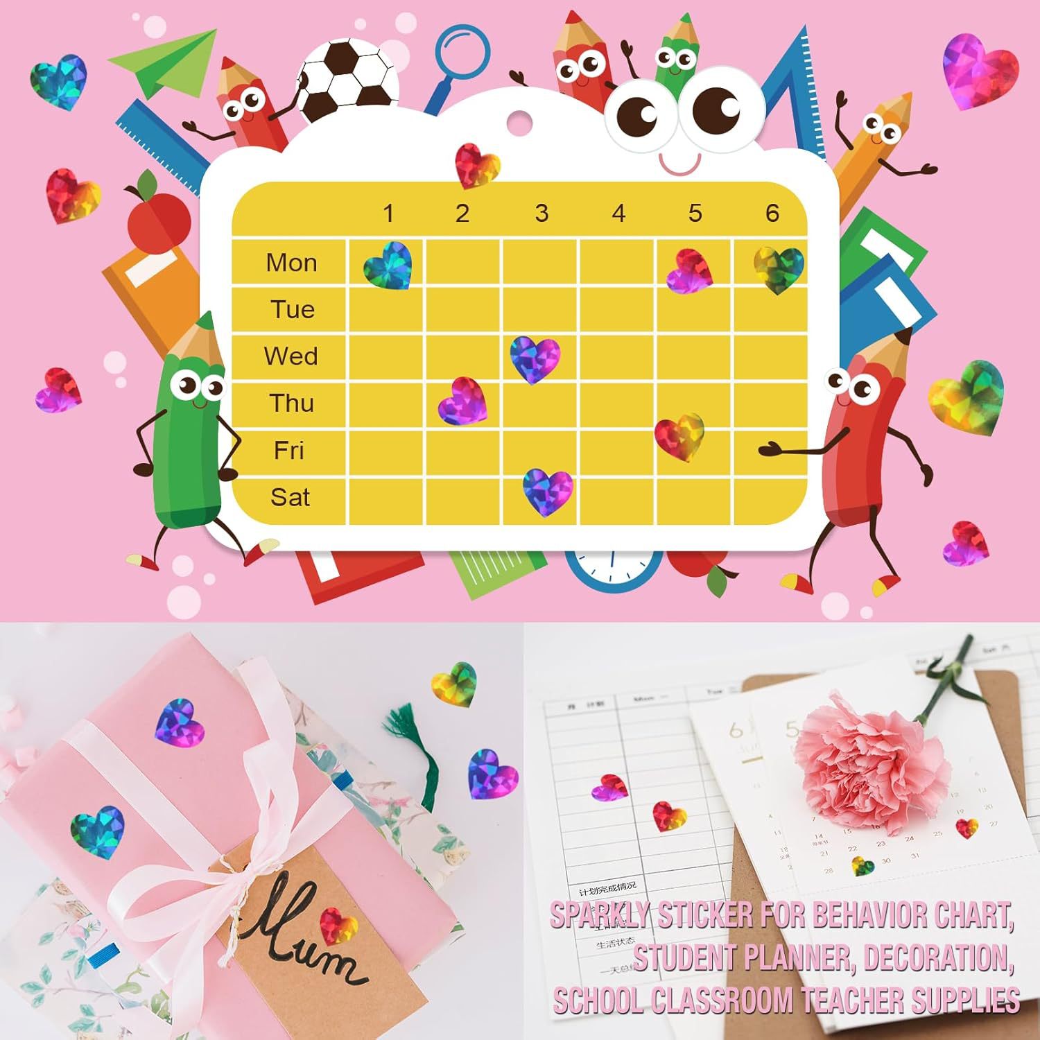 AliExpress 600 Pcs Red Heart Stickers, Small Holographic Stickers for Student Reward 0.5in Small Sparkly Sticker for Gift Sealing, view 4