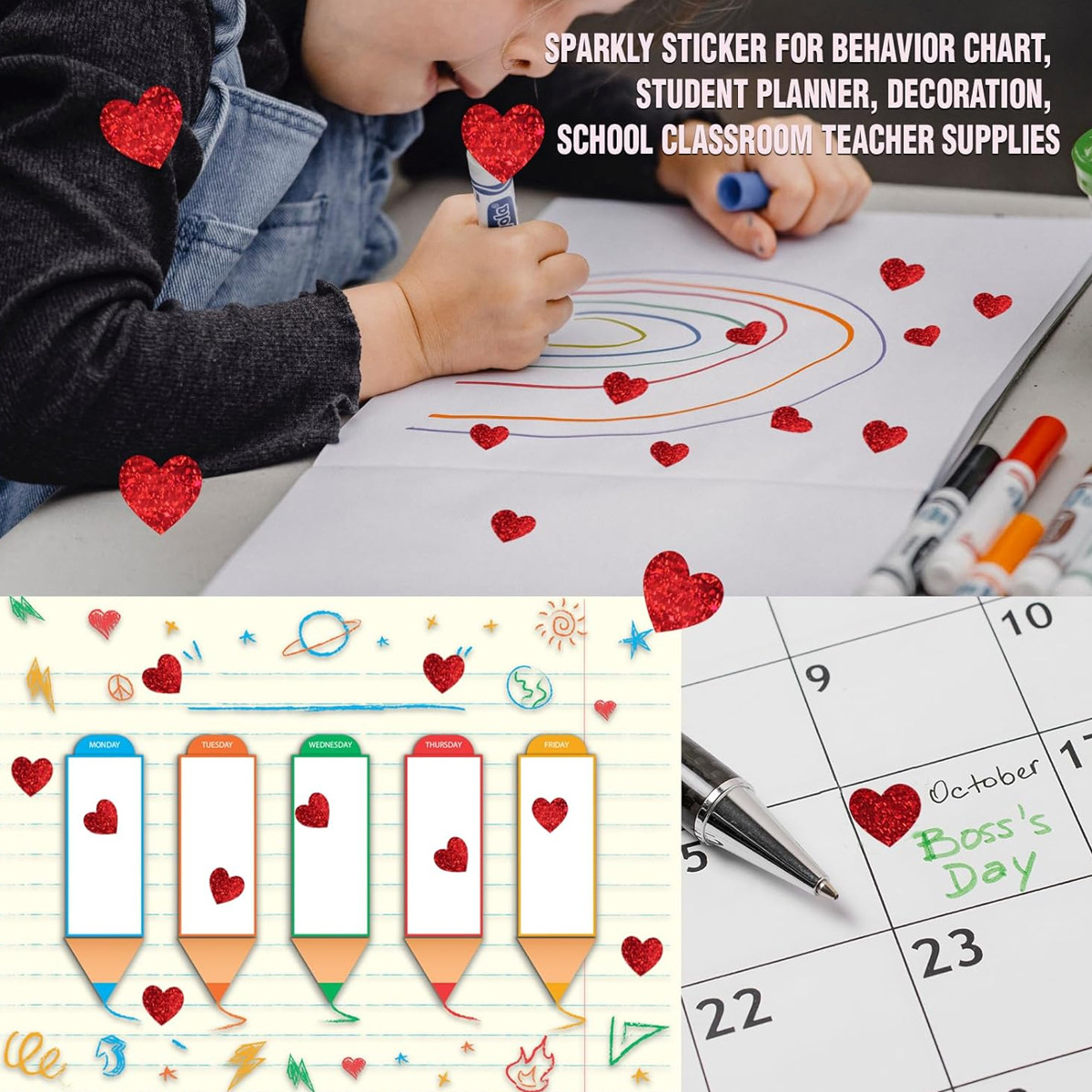 AliExpress 600 Pcs Red Heart Stickers, Small Holographic Stickers for Student Reward 0.5in Small Sparkly Sticker for Gift Sealing, view 5