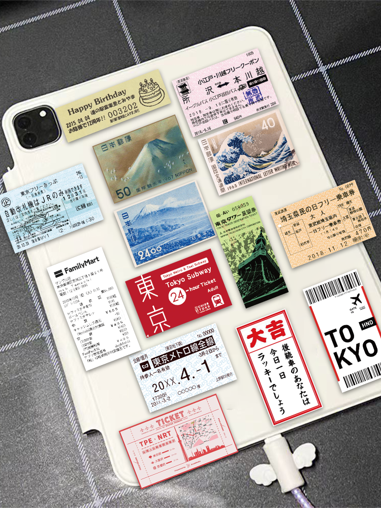 AliExpress 60PCS INS Style Stamp Sticker Japanese Postcard Ticket Stationery Travel Diary Luggage Waterproof Helmet Stickers, view 3
