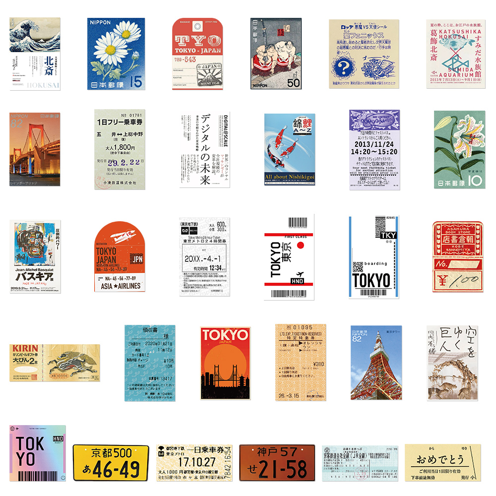 AliExpress 60PCS INS Style Stamp Sticker Japanese Postcard Ticket Stationery Travel Diary Luggage Waterproof Helmet Stickers, view 4