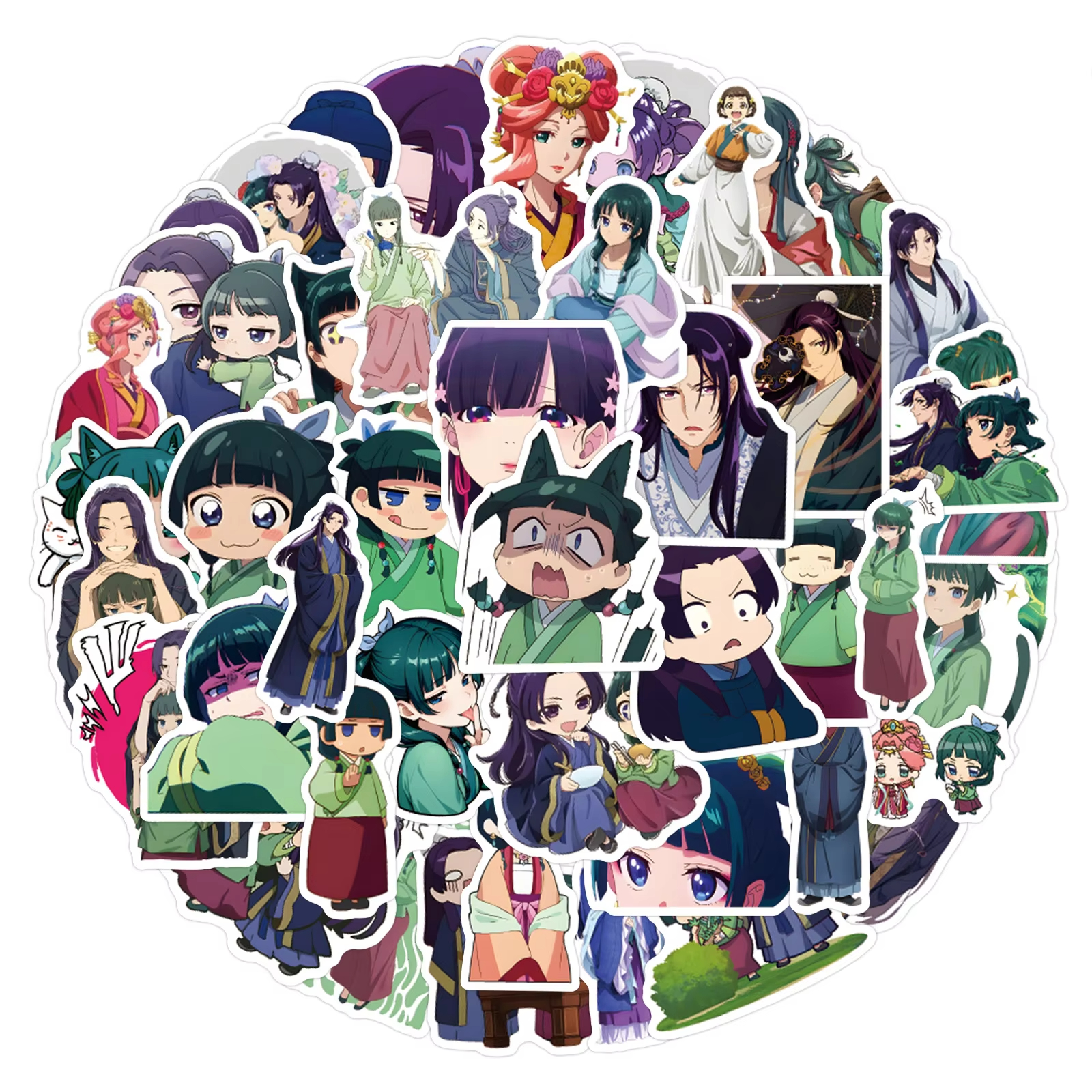AliExpress 60Pcs Maomao Apothecary Diaries Stickers Jinshi DIY Stickers Scrapbooking Phone Luggage Skateboard Vinyl Waterproof Decals, view 3