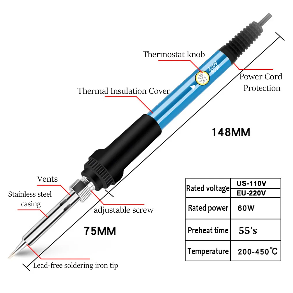 AliExpress 60W Adjustable Temperature Soldering Iron, view 5