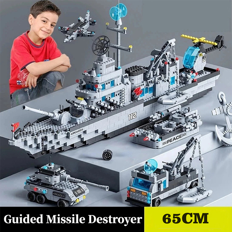 AliExpress 65CM Super Large Navy Warship Building Blocks Army Ship Model 6 in 1 Multi Shape Building Blocks Toy Set for Boys Toys, view 2