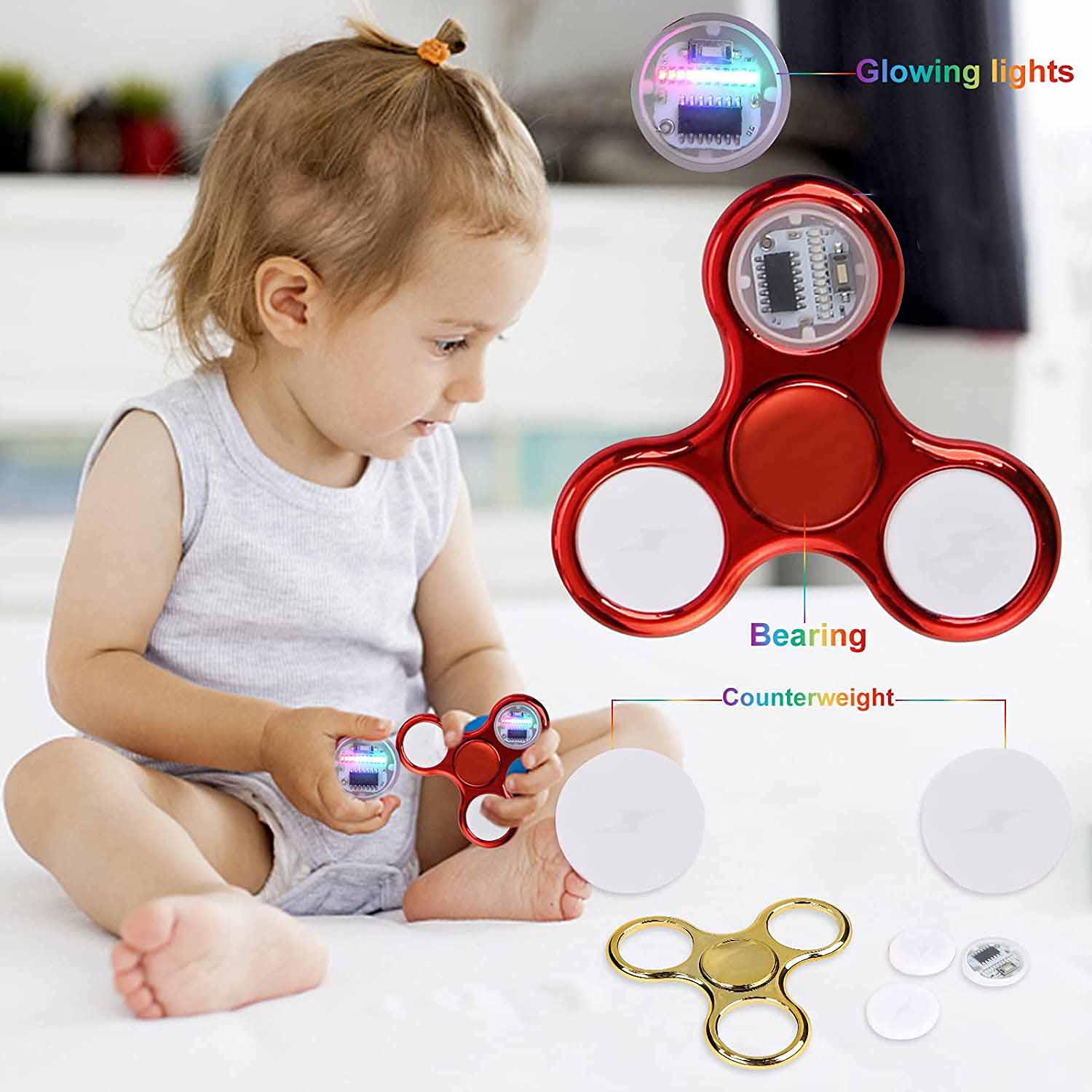 AliExpress 6colors Creative LED Light Luminous Fidget Spinner Changes Hand Spinner Golw in the Dark Stress Relief Toys For Kids, view 4