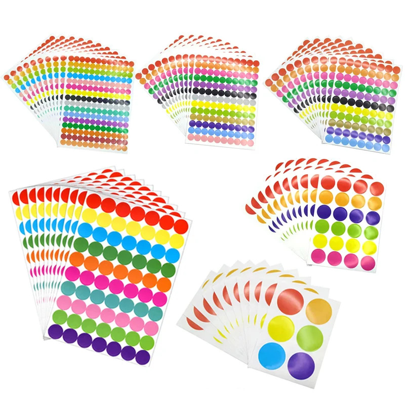 AliExpress 6mm 8mm 10mm 19mm 20mm 40mm Colored Dot Stickers Polka Circle Office Classroom Party Decoration Toys Diary Decoration Sticker, view 2
